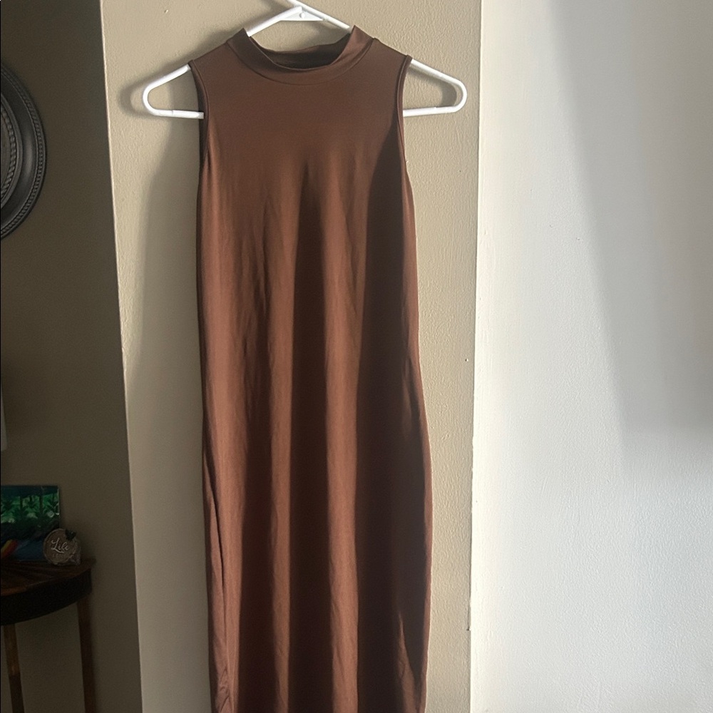 SHEIN Brown Sleeveless Mock Neck Maxi Dress